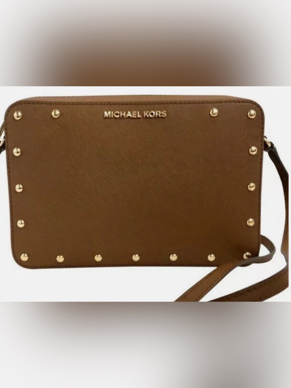 Michael Kors - Brown Leather and Gold Studded Crossbody Bag - NWOT